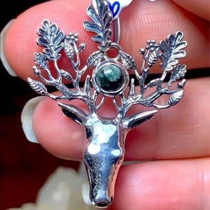 Solid sterling seraphinite fairy deer pendant